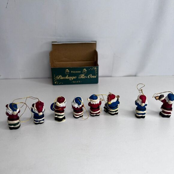 Set of 8 NEW Miniature 1” Christmas Ornaments Package Tie - Ons Black Santa - Picture 5 of 13